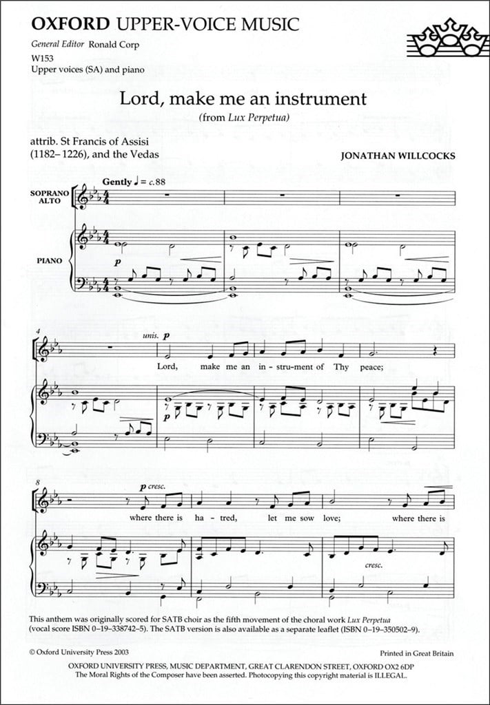 Lord, make me an instrument (from Lux Perpetua)